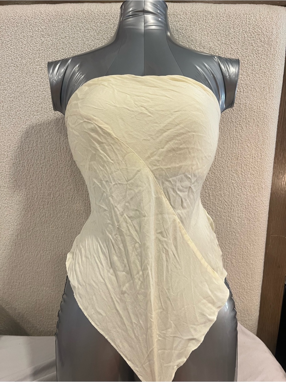 Strapless Cream Asymmetric Handkerchief Top
